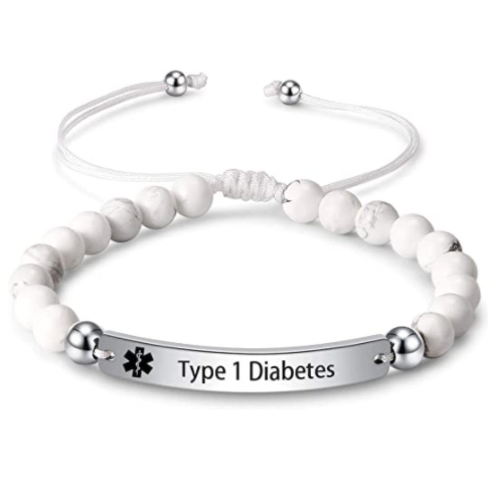 Engraved Bead Type 1 Diabetes Medical Alert ID